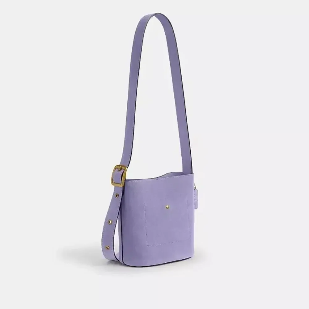 B1-001 Coach Bleecker Bucket Bag 21 Crossbody in Suede Violet Mist CCW84 + Pouch